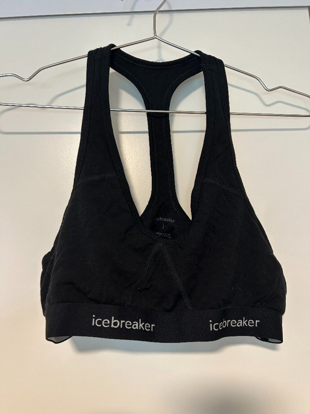 Icebreaker Merino Wool Racerback Sports Bra, Black, Size L